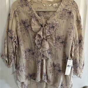 Denim & Supply Ralph Lauren Beige and Lavender Floral Blouse